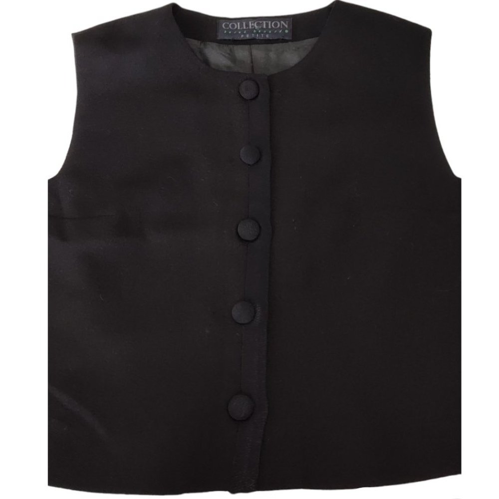 Vintage Collection Harve Benard Black Wool Blend Button Sleeveless Vest Petite